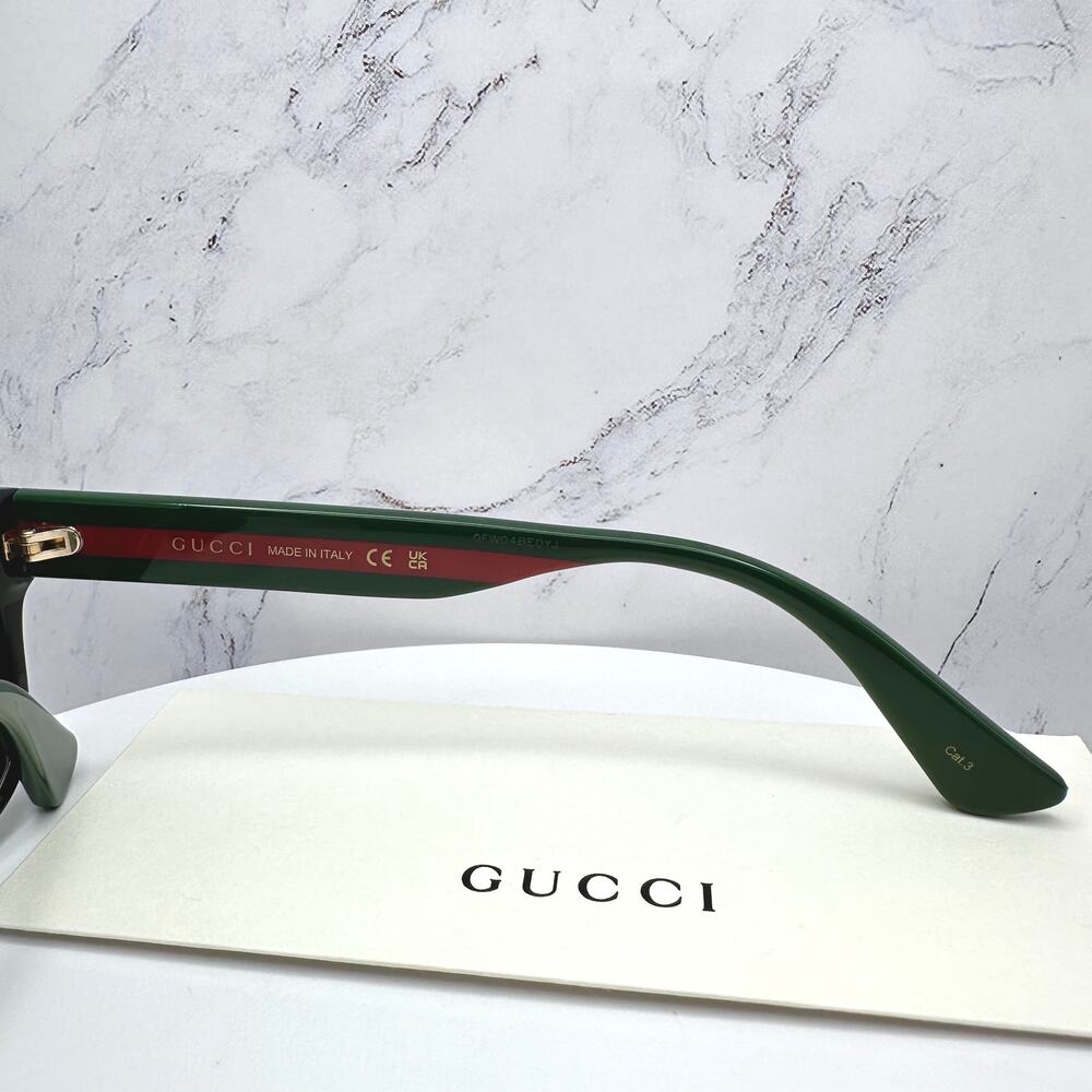 New Gucci Sunglasses Polarized Black Square Red Green Web Arms 56mm Gray Lens - Picture 9 of 15